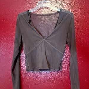 Abercrombie & Fitch Sheer Brown Long Sleeve Blouse